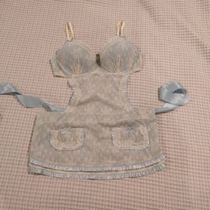 VS Sexy Little Things Vintage French Maid Apron Lingerie Baby Blue/Cream